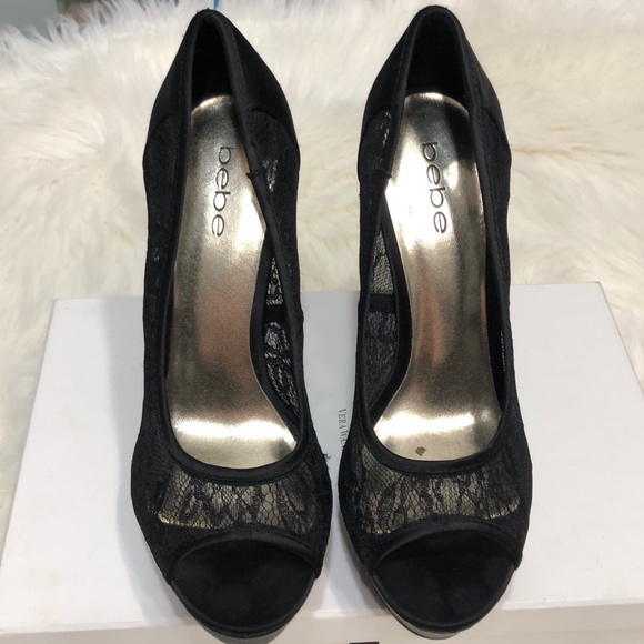 bebe Shoes - Bebe Black Stiletto lace studded heel size 8.5